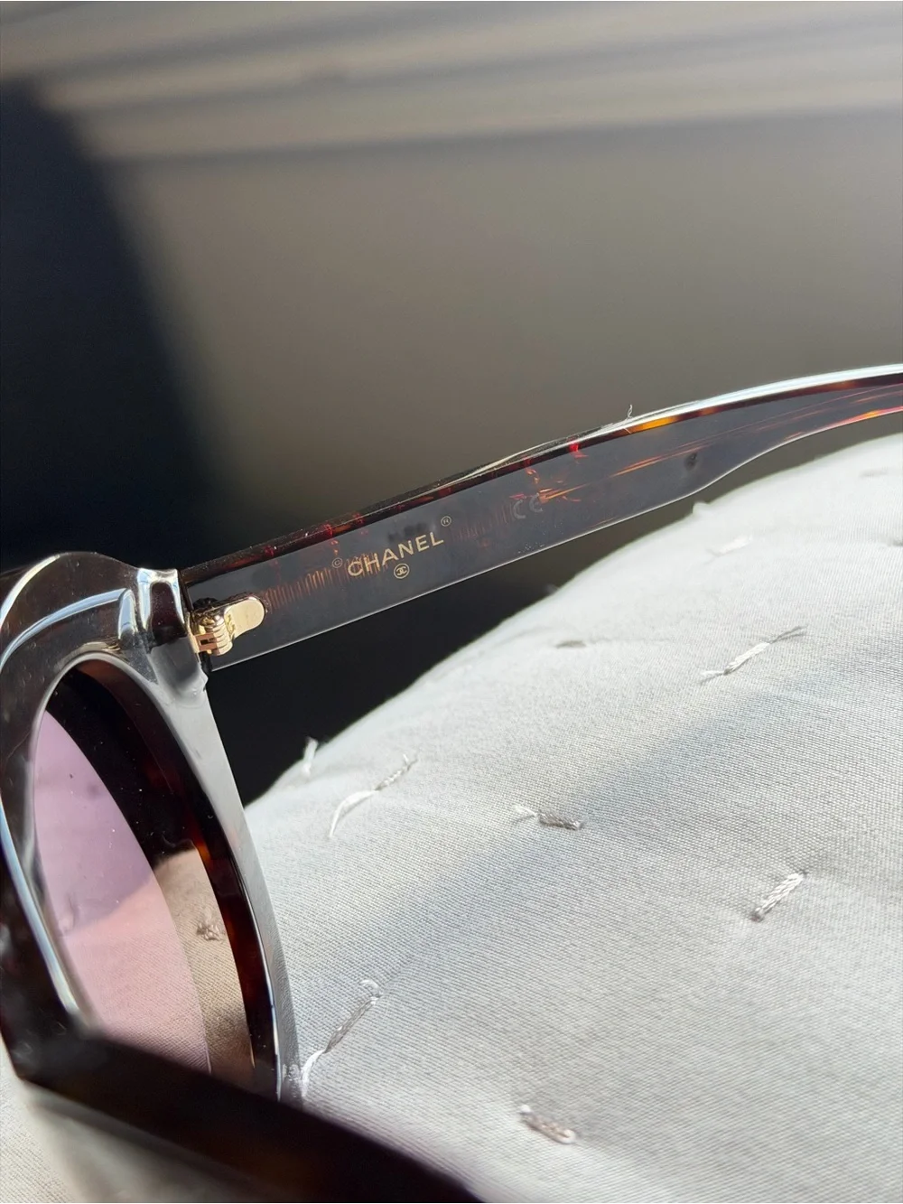 CHANEL Tortoiseshell Sunglasses with Gold Logo and Brown Gradient Lenses